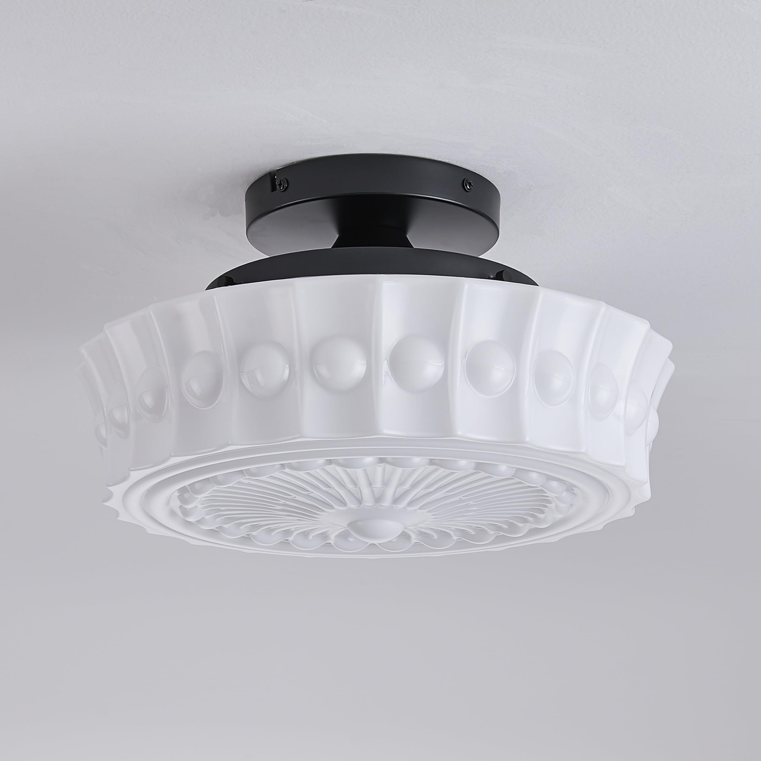 Schoolhouse Ceiling Light Fixture - 13.8" Milk Glass Semi Flush Mount