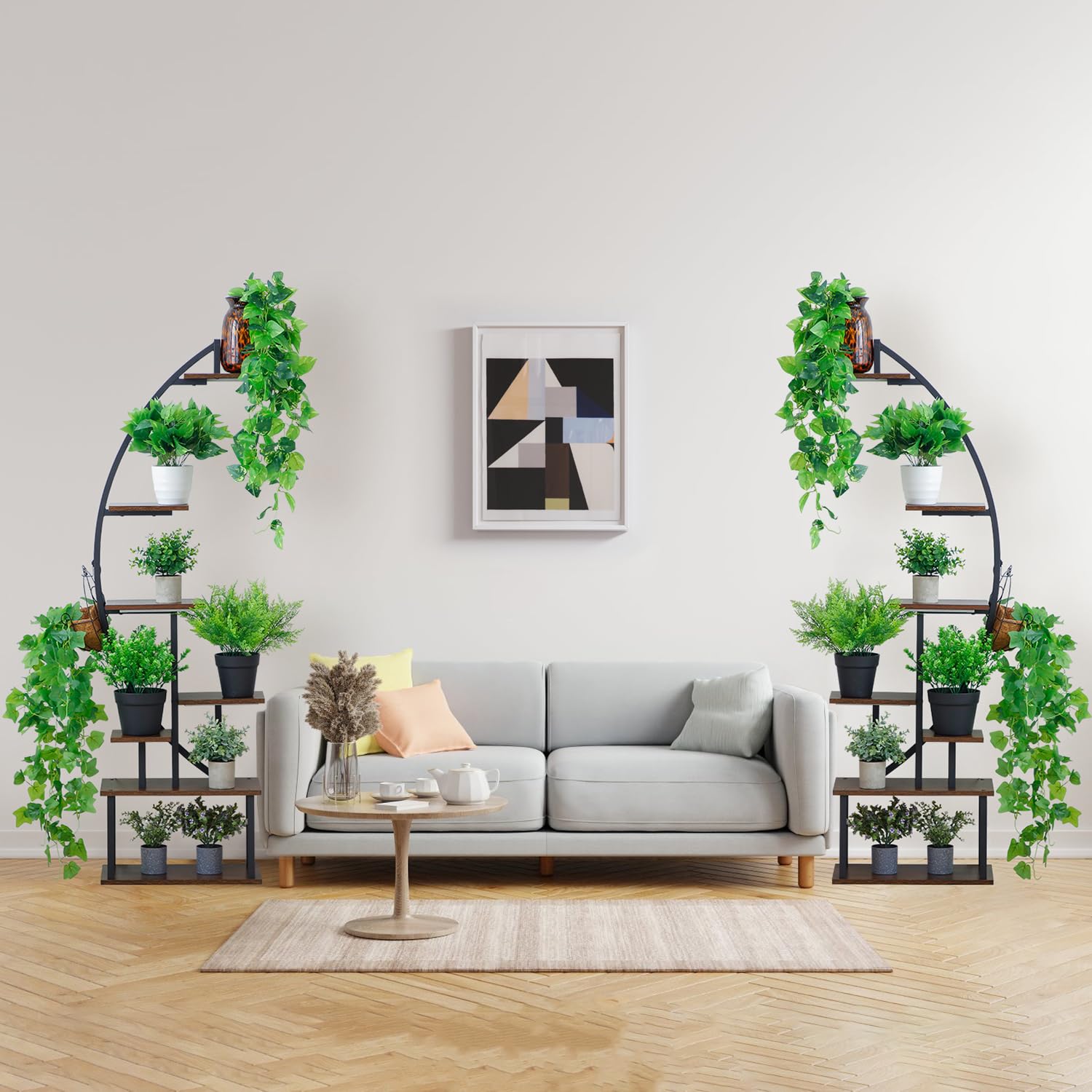 2 Pack Plant Stand Indoor with Growing Light, 7 Tier Tall Metal, Half Moon Shape Large Plant Shelf
