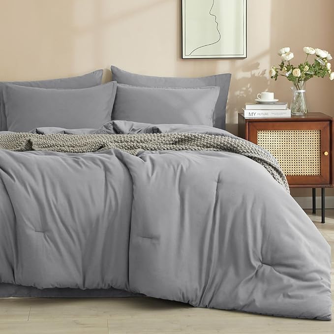 7 Pieces Queen Comforter Set, Bed in A Bag Comforter & 18" Sheet Set All Season