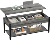 Top Coffee Table with Storage, Wood Lifting Top Central Table Metal Frame