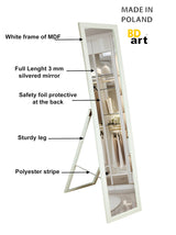 BD ART Floor Standing Full Lenght White Wooden Framed Mirror 61'' x 14'' Perfect for Bedroom, Dressing Room, Living Room