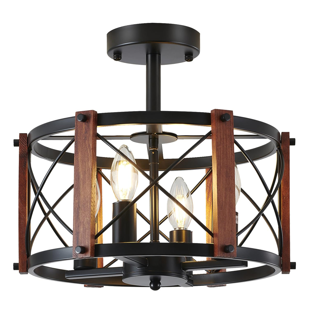 4-Light Farmhouse Wood Semi Flush Mount Ceiling Light