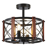 4-Light Farmhouse Wood Semi Flush Mount Ceiling Light