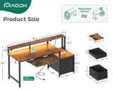 55 Inch Computer Desk with Power Outlets and LED Light, Reversible Office Desk