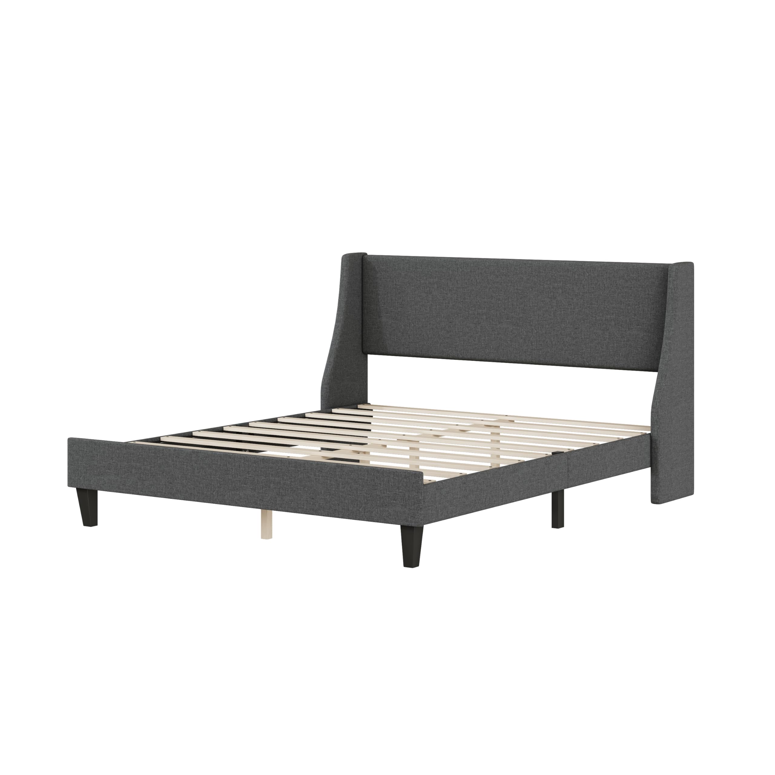 Queen Size Upholstered Platform Bed with Linen Fabric Adjustable Headboard