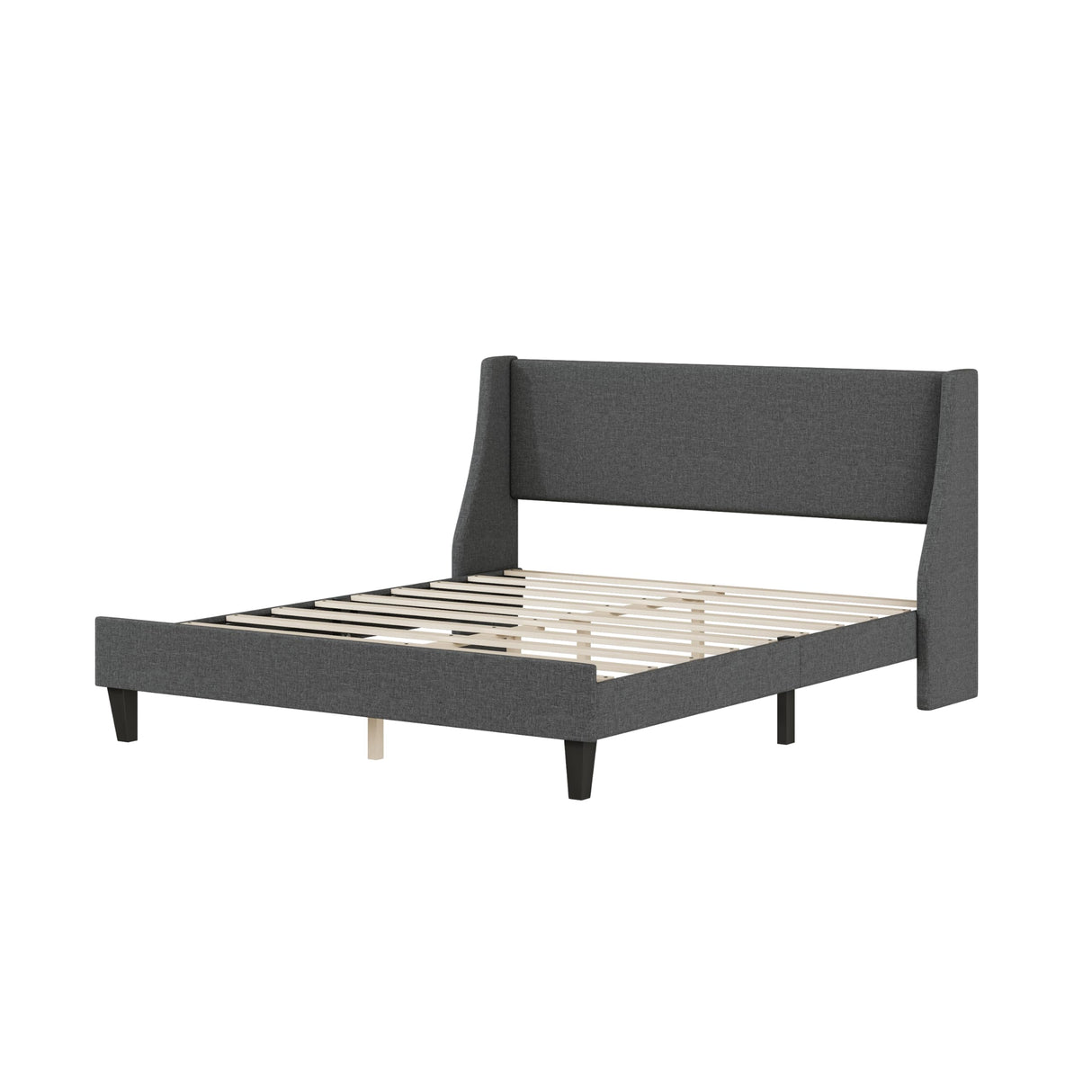 Bed Frame Queen with Adjustable Headboard Upholstered Platform Linen Fabric Headboard