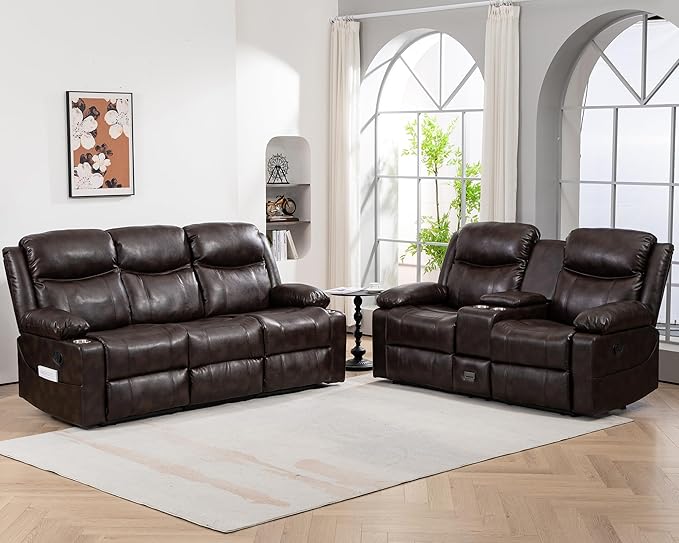 Reclining Sofa - 3 Seat Recliner Sofa with Heat & Massage Function, Wall-Hugger Reclining Sofa for Living Room (Grey)