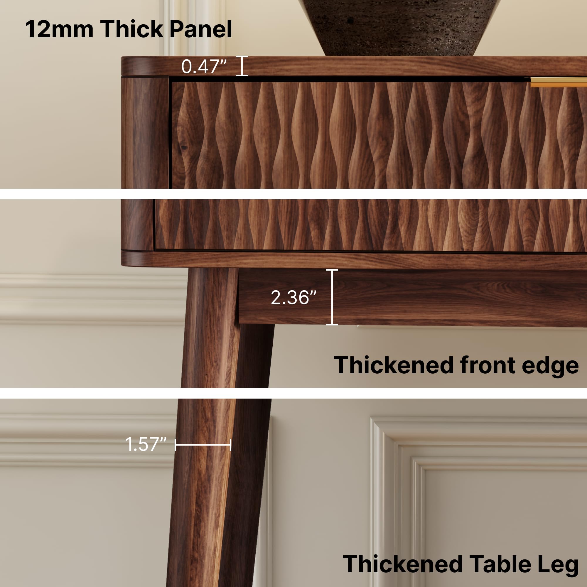 Fluted Console Table with Storage Drawers - Walnut