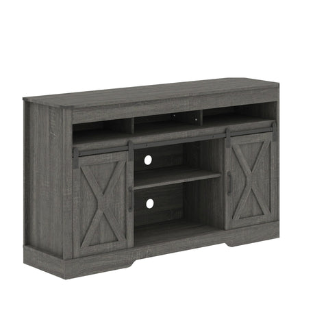 65 inch TV Stand, Entertainment Center with Sliding Barn Doors, Dark Grey