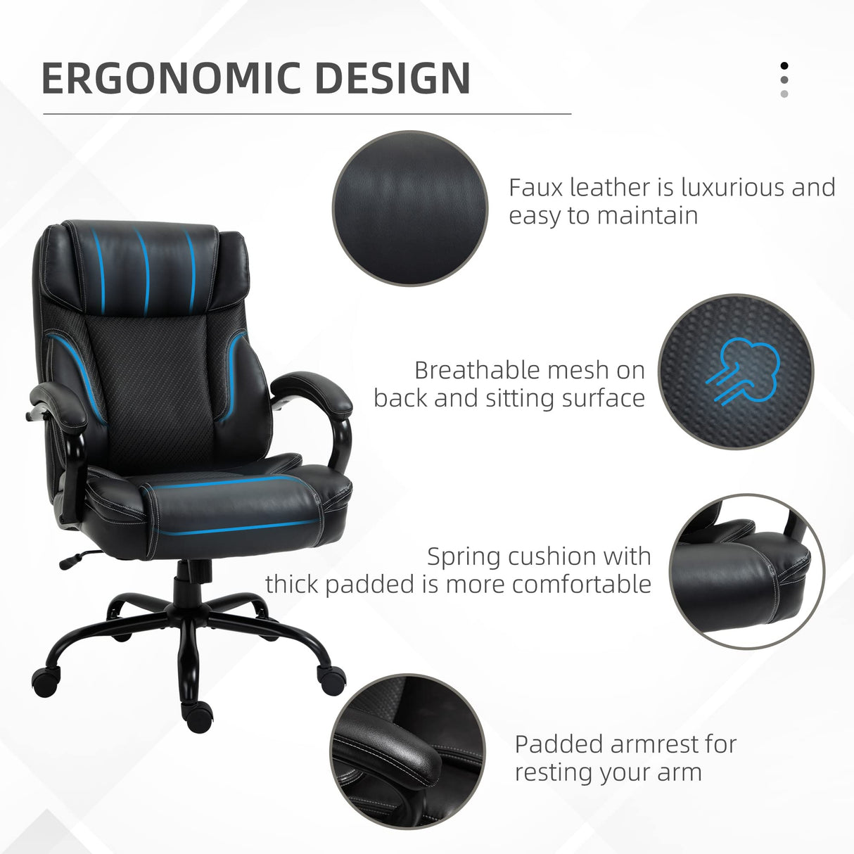 484LBS Big and Tall Ergonomic Executive Office Chair with Wide Seat, High Back