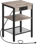 Black Nightstand, Bedside Table with Charging Station, Small End Table with USB Ports