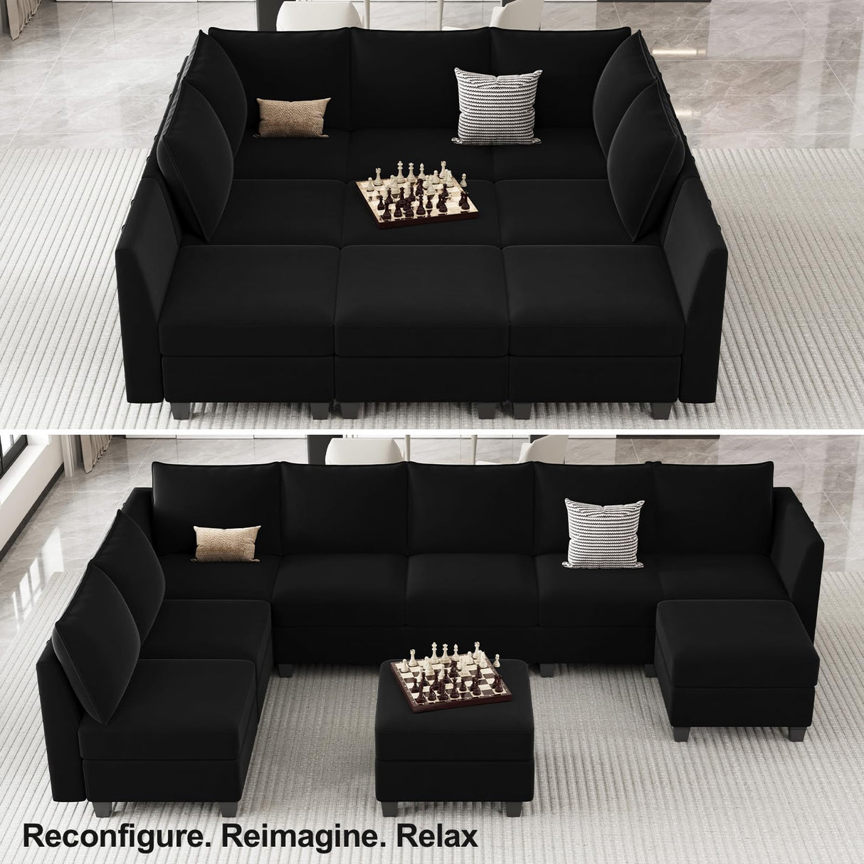 Belffin Modular Sectional Sofa Sleeper Couch with Storage Velvet Sectional Sofa Bed, 8 Seats, Beige