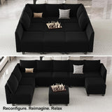 Belffin Modular Sectional Sofa Sleeper Couch with Storage Velvet Sectional Sofa Bed, 8 Seats, Beige