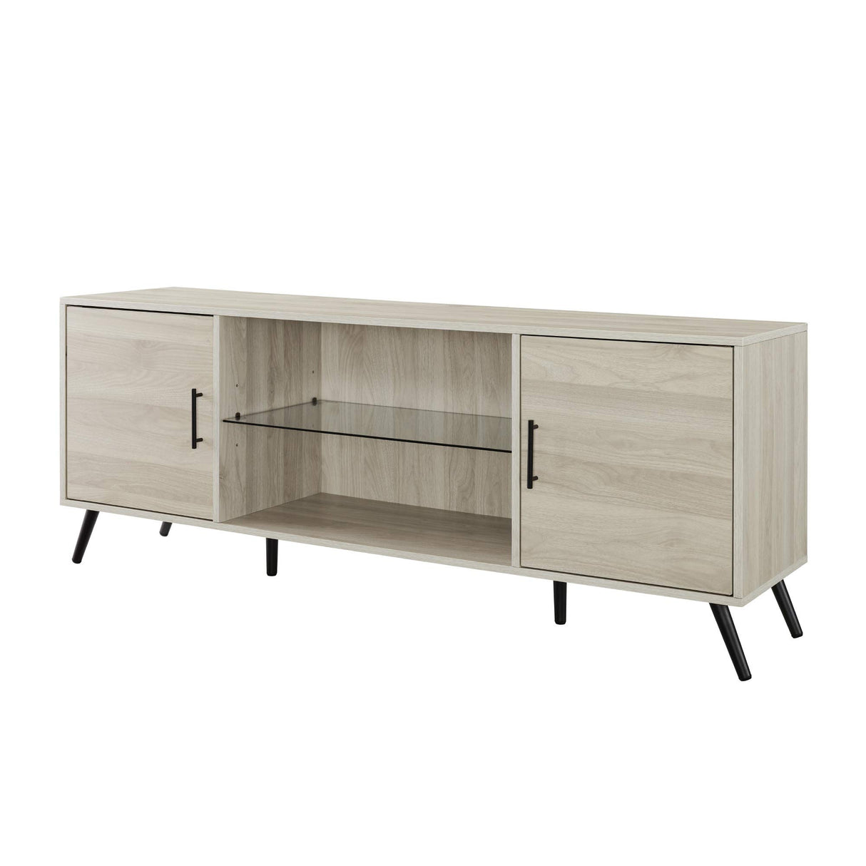 Saxon Mid Century Modern Glass Shelf TV Stand for TVs up to 65 Inches, 60 Inch, Birch