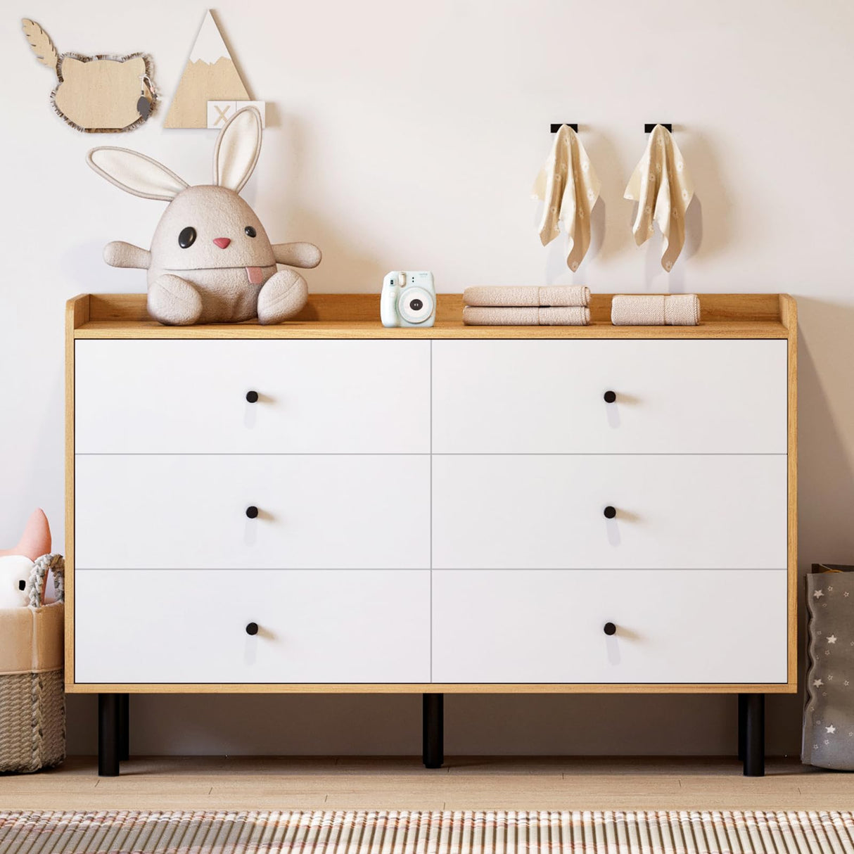 Dresser for Bedroom with 6 Drawers and Metal Handle,Sturdy Frame Modern