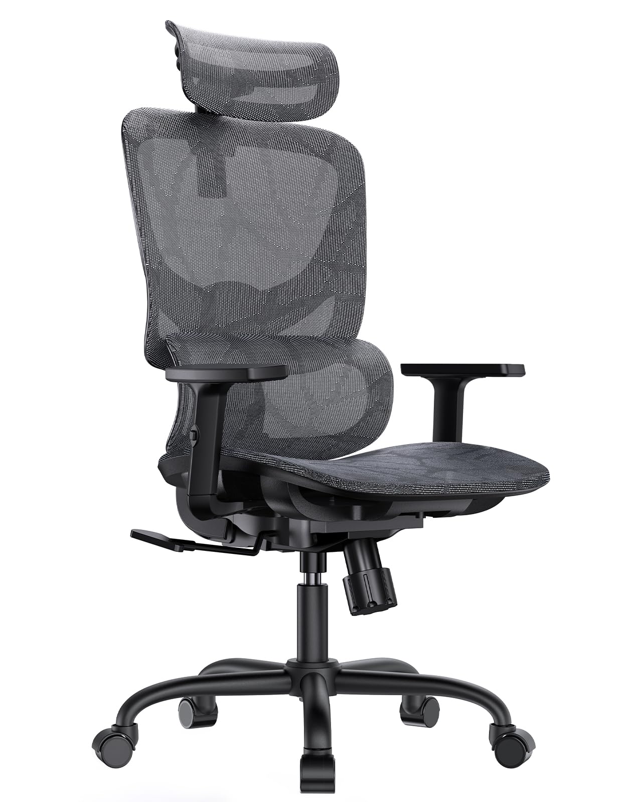 Mesh Office Chair, High Back Desk Chair with 5-Level Lumbar Support, Adjustable Headrest, Armrests, Rocking Tilt, Computer Mesh Chair for Home Office Gaming