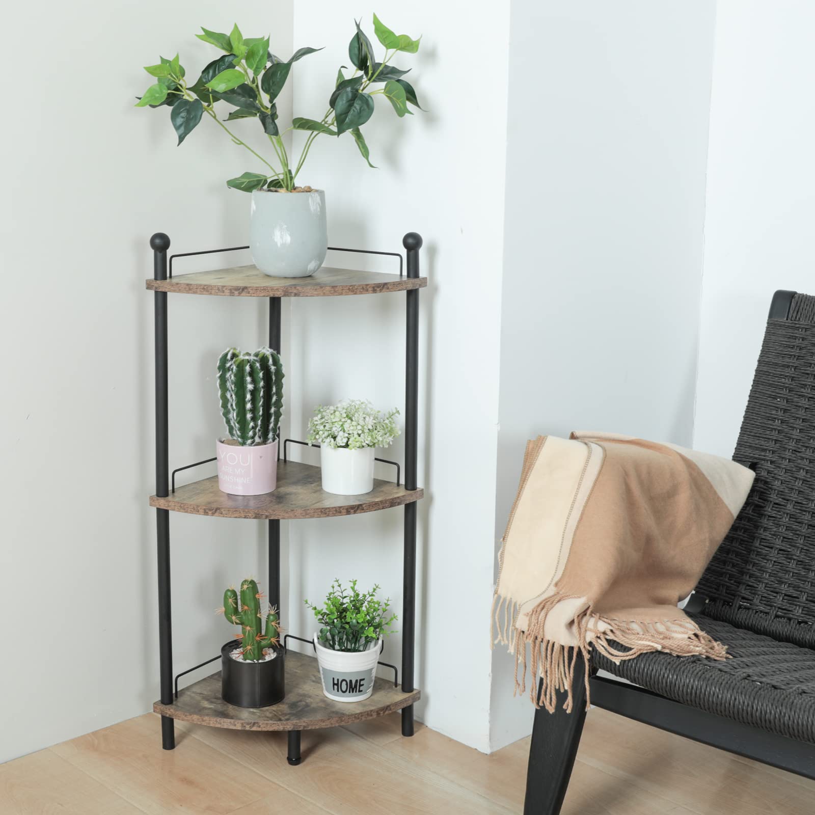 Compact 3-Tier Corner Shelf - Space Saving Wooden Rack