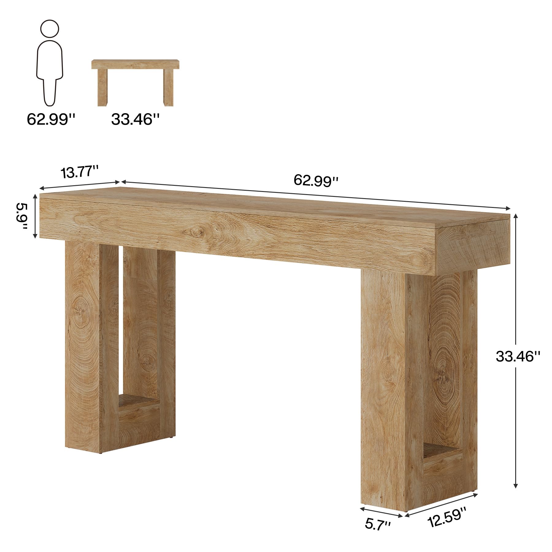 63-Inch Wooden Console Table - Farmhouse Entryway & Sofa Table