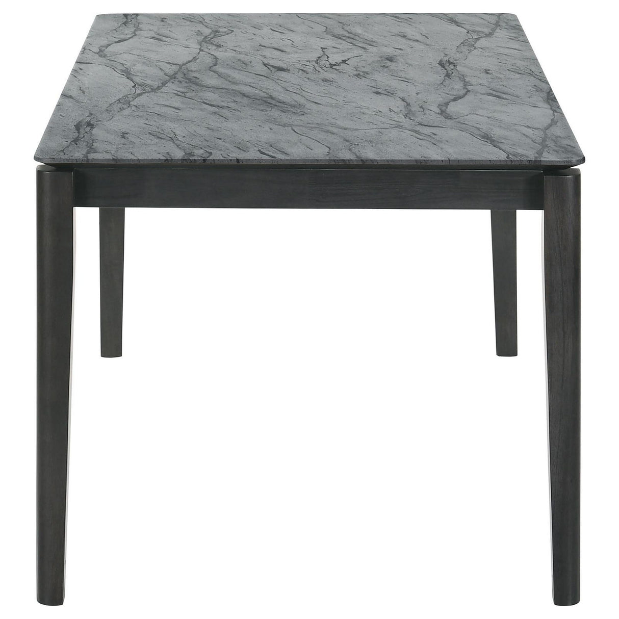 Benjara Abi 63 Inch Dining Table, Beveled Top, Faux Marble Finish, Charcoal, Gray and Black