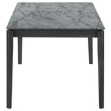 Benjara Abi 63 Inch Dining Table, Beveled Top, Faux Marble Finish, Charcoal, Gray and Black