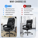 350lbs Reclining Office Desk Chairs with Back Support Footrest, PU Leather Wide