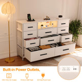 White Dresser for Bedroom with 10 Drawers, Dresser with Charging Station, TV Stand