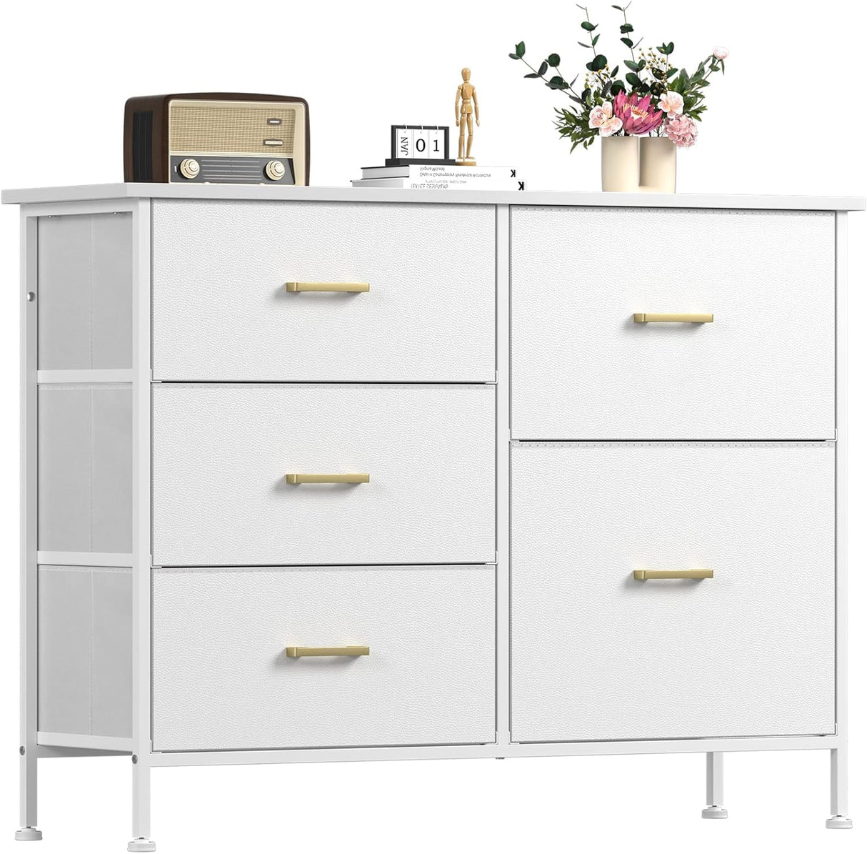 Dresser for Bedroom with 5 Drawers, Dresser TV Stand for 45" TV, Wide Bedroom Dresser