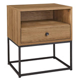 Mila 22 Inch Modern Wood Nightstand On Metal Base, Open Shelf, Brown