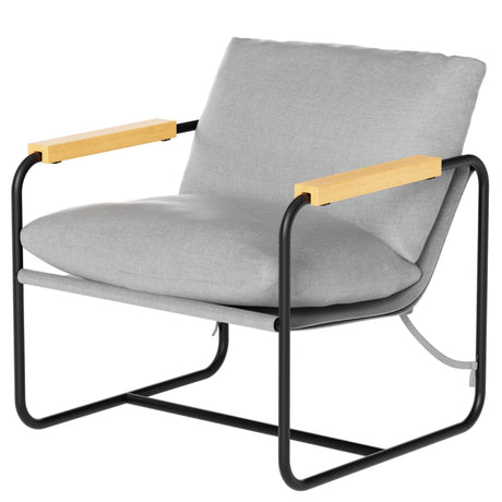 Modern Armchair, Metal Frame Accent Reading Chair with Wooden Armrests for Bedroom