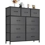 ANTONIA Dresser for Bedroom with 9 Fabric Drawers, Tall Chest Organizer Units for Clothing, Closet, Kidsroom, Storage Tower with Cabinet, Metal Frame, Wooden Top, Lightweight Nursery Furniture, Grey