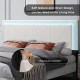 Queen Size Bed Frame with LED Lights, Upholstered Bed Frame Queen with Faux Leather
