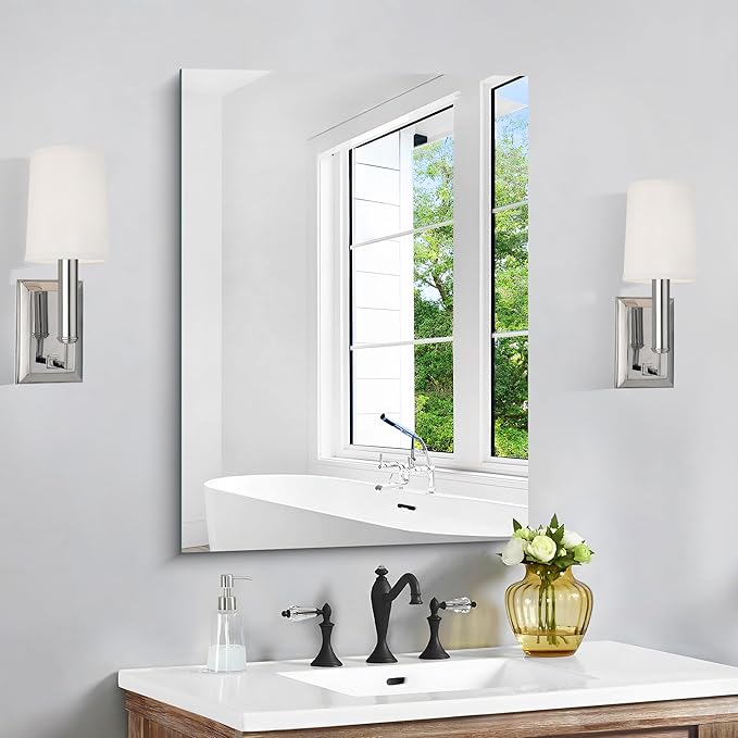 Frameless Mirror, 36x48 inch Rectangle Bathroom Mirror for Wall, Upgraded Shatterproof