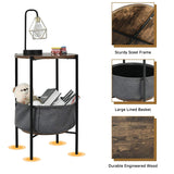 Side Table with Fabric Basket, Sofa Table with Metal Frame & Wood Top, Mufti-Functional