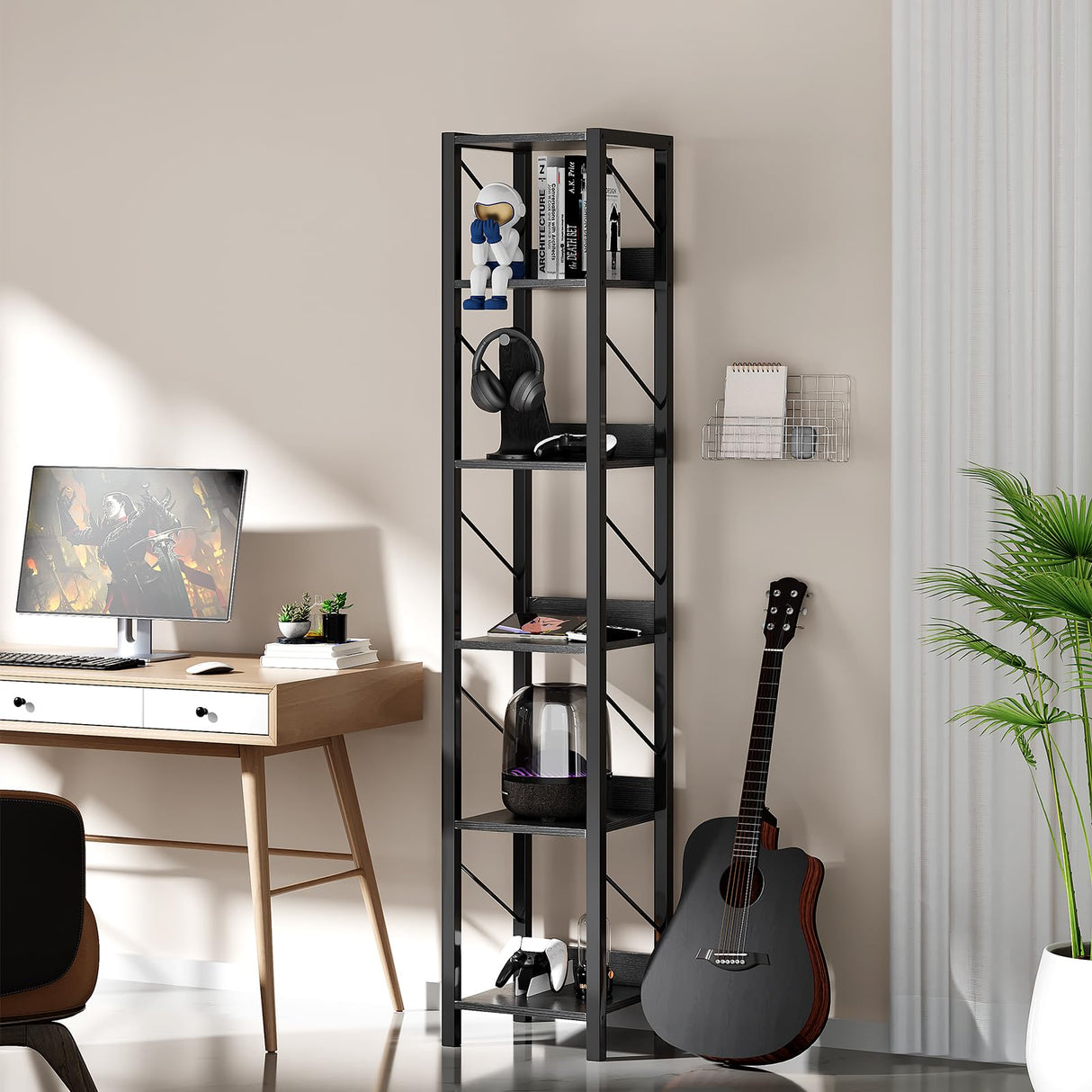 6 Tier Tall Bookcase Shelf, Narrow Bookshelf, Storage Organizer for Books