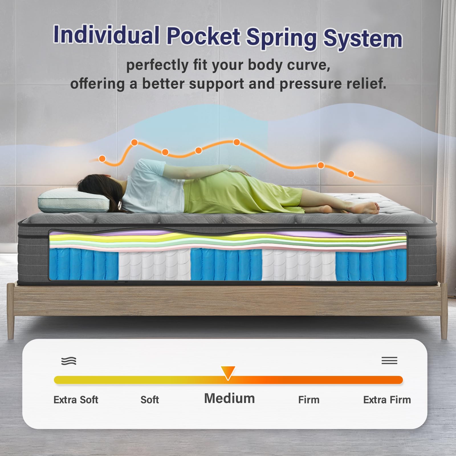 Queen Mattress,12 Inch Gel Memory Foam Pocket Spring Hybrid Mattress/Queen Size