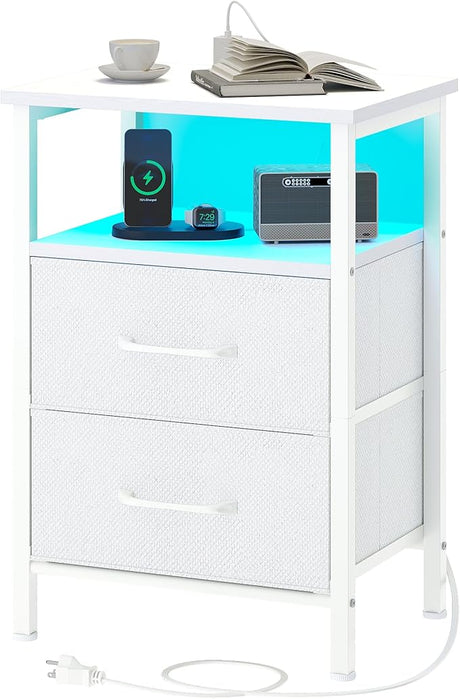 Nightstands Set of 2, Night Stand with Charging Station and Led Lights, Bedside Table