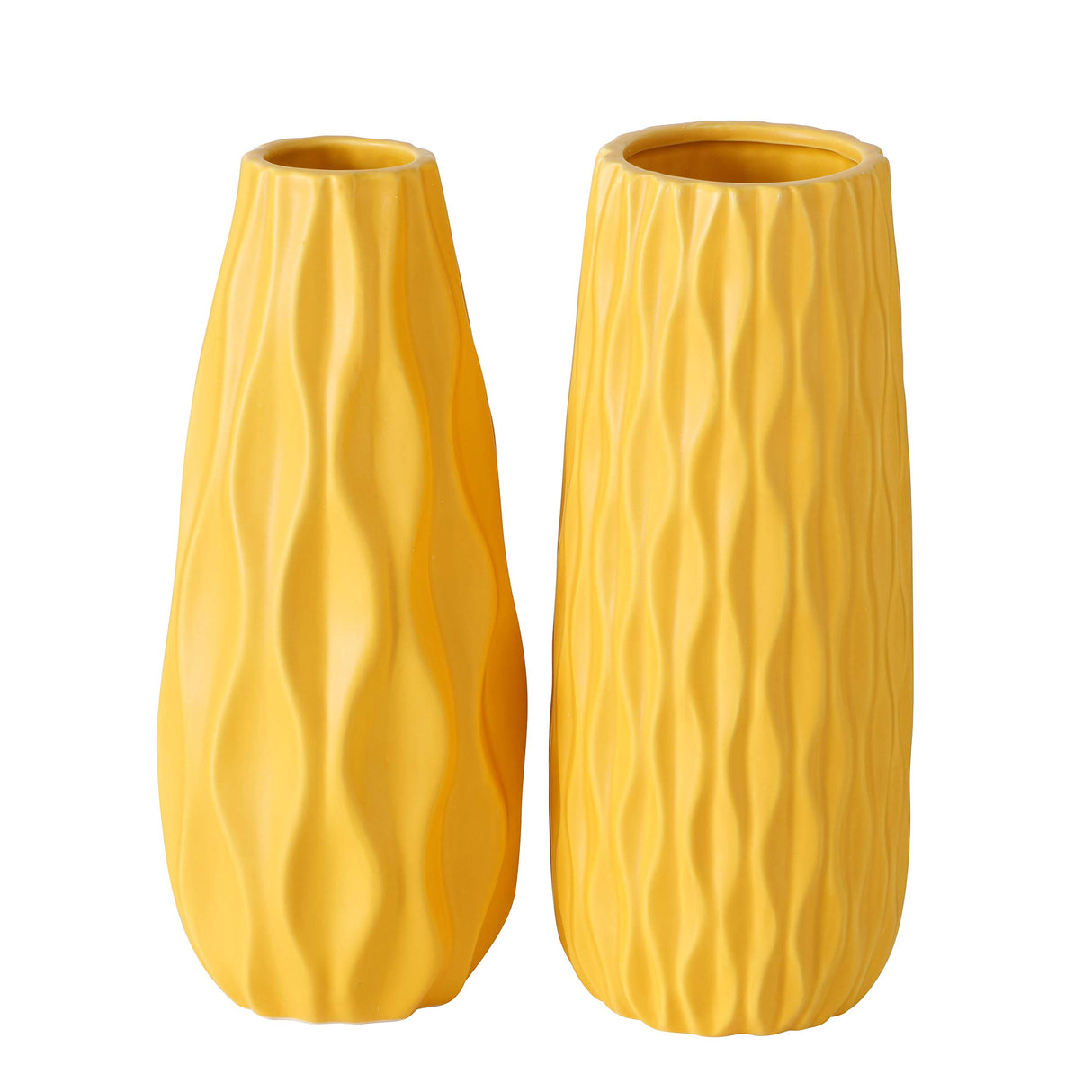 Iconic Scandi Ripple Vases, Set of 2, Bold Pop Yellow, Smooth Glazed