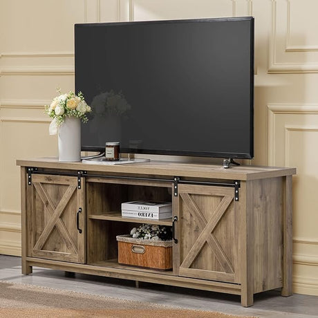 Modern Farmhouse TV Stand with Sliding Barn Doors