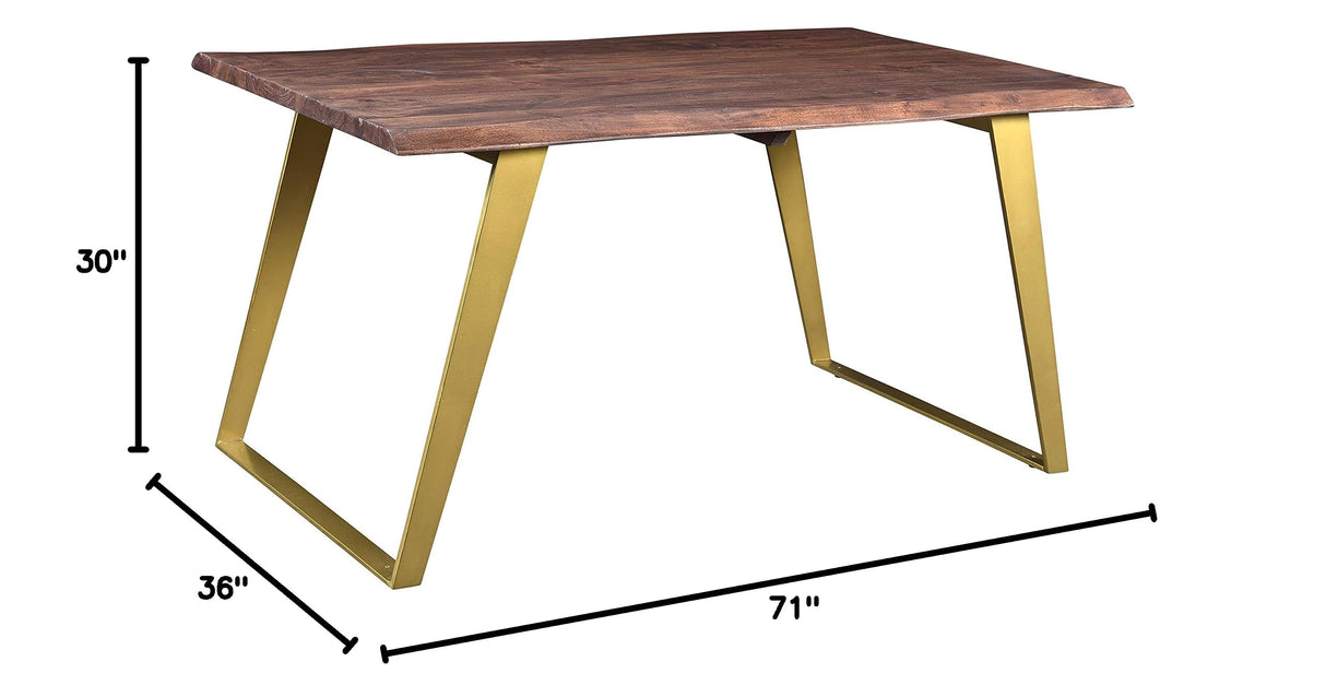 TIMBERGIRL Sheesham Live Edge Gold Legs Dining Table, 60, Brown