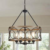 4-Light Farmhouse Chandelier, Rustic Faux Wood Chandeliers Dining Room Light Fixture