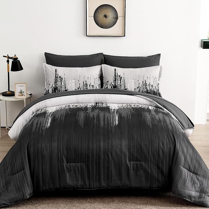 Comforter Set King, Thanksgiving Burnt Orange 7 Pieces Bed in a Bag Abstract Gradient