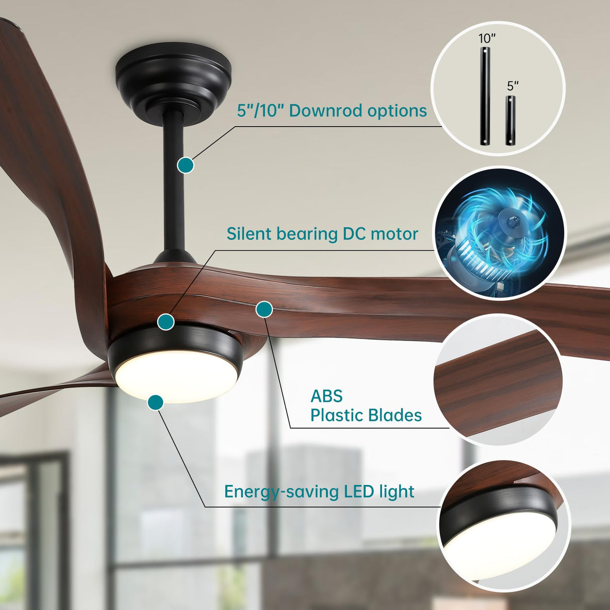 Ceiling Fans with Lights and Remote 52 Inch,1-6 Largest Wind Speed Outdoor Ceiling Fan