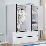 74.2" Tall 4-Doors 4 Drawers White Wardrobe Armoire Closet