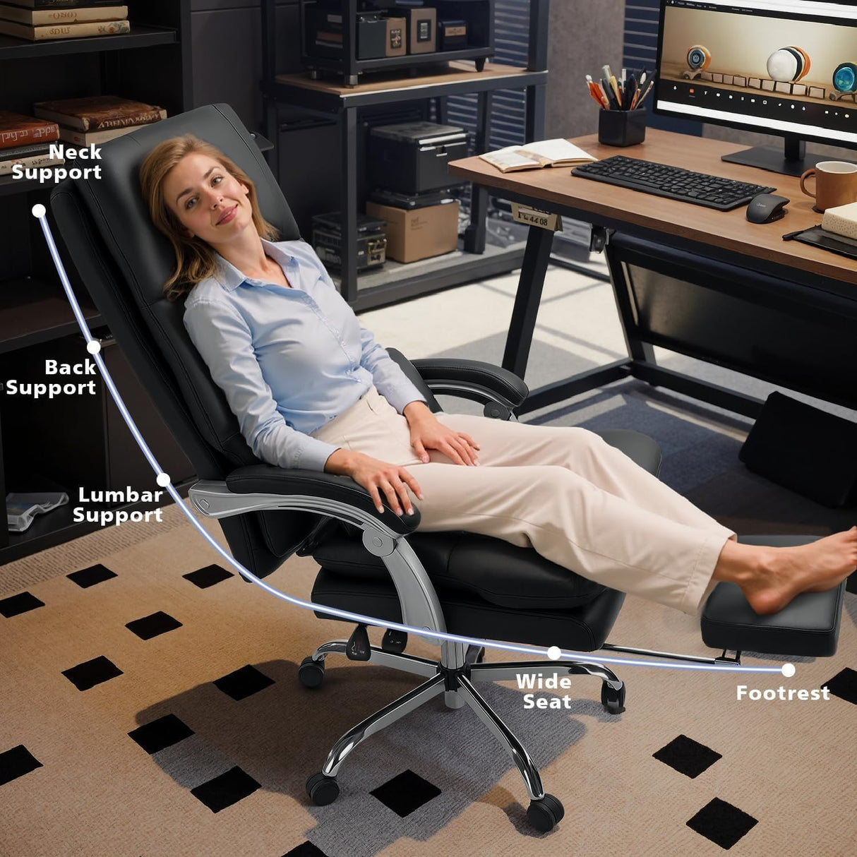 Heavy Duty Office Chair 600lbs - Big and Tall Executive Desk Chair with Footrest