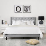 Bed Frame with Headboard Upholstered Button Tufted Platform Mattress Foundation