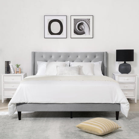 Bed Frame with Headboard Upholstered Button Tufted Platform Mattress Foundation