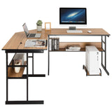 L-Shaped Drafting Desk, Corner Computer Desk with Bottom Bookshelves & CPU Stand