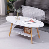 Oval Coffee Table, 2-Tier Oval Shape Sofa Center Table for Home Office, Tea Table