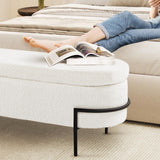 White Ottoman Sherpa Bench with Storage, Upholstered Stool with Large