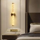 Alabaster Wall Sconces, 24" Brass Wall Sconce, Modern Spanish Natural Marble Sconces Wall Lighting, Gold Dimmable Indoor Wall Light Vanity Wall Lamp for Living Room Bedroom Bathroom Hallway Stairs
